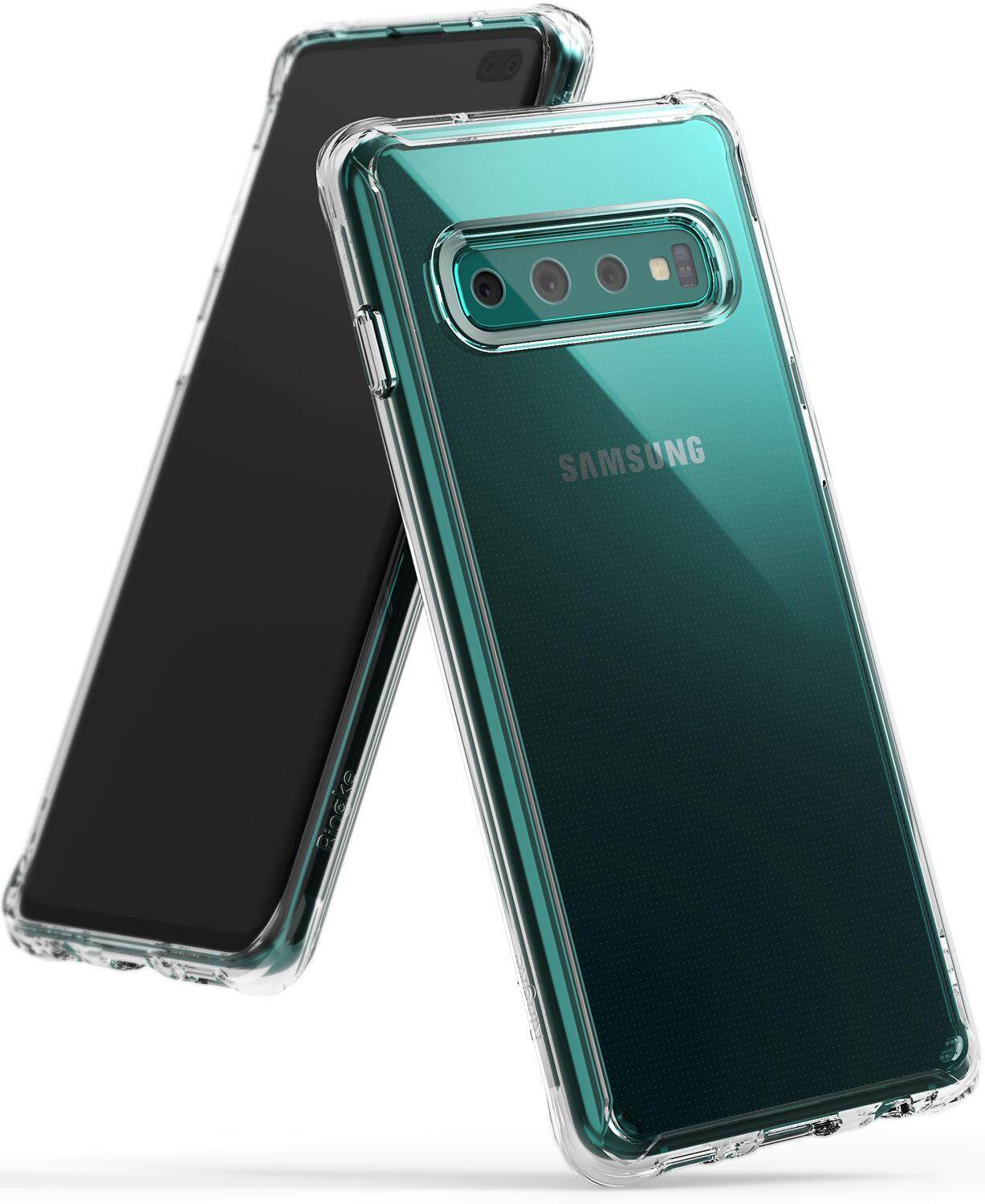 Ringke [FUSION] Case Compatible with Galaxy S10 Plus (6.4") Clear PC Back [Anti-Cling Dot Matrix Technology] Lightweight Upgraded Transparent TPU Bumper Cover with Wrist Strap
