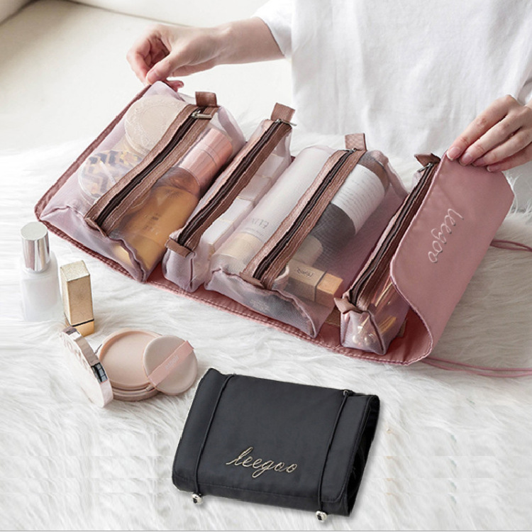 Travel makeup toiletry bag organizer Large capacity mesh separation